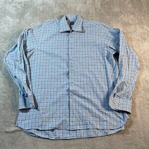 Ike Behar New York Regular Fit Check Texture Men Dress Shirt XL Blue Button Down